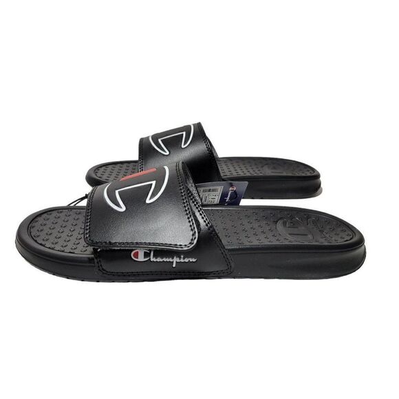Champion Unisex Slide Sandals Men Size 7 Women Size 9 Black Hook & Loop Closure - Picture 3 of 12